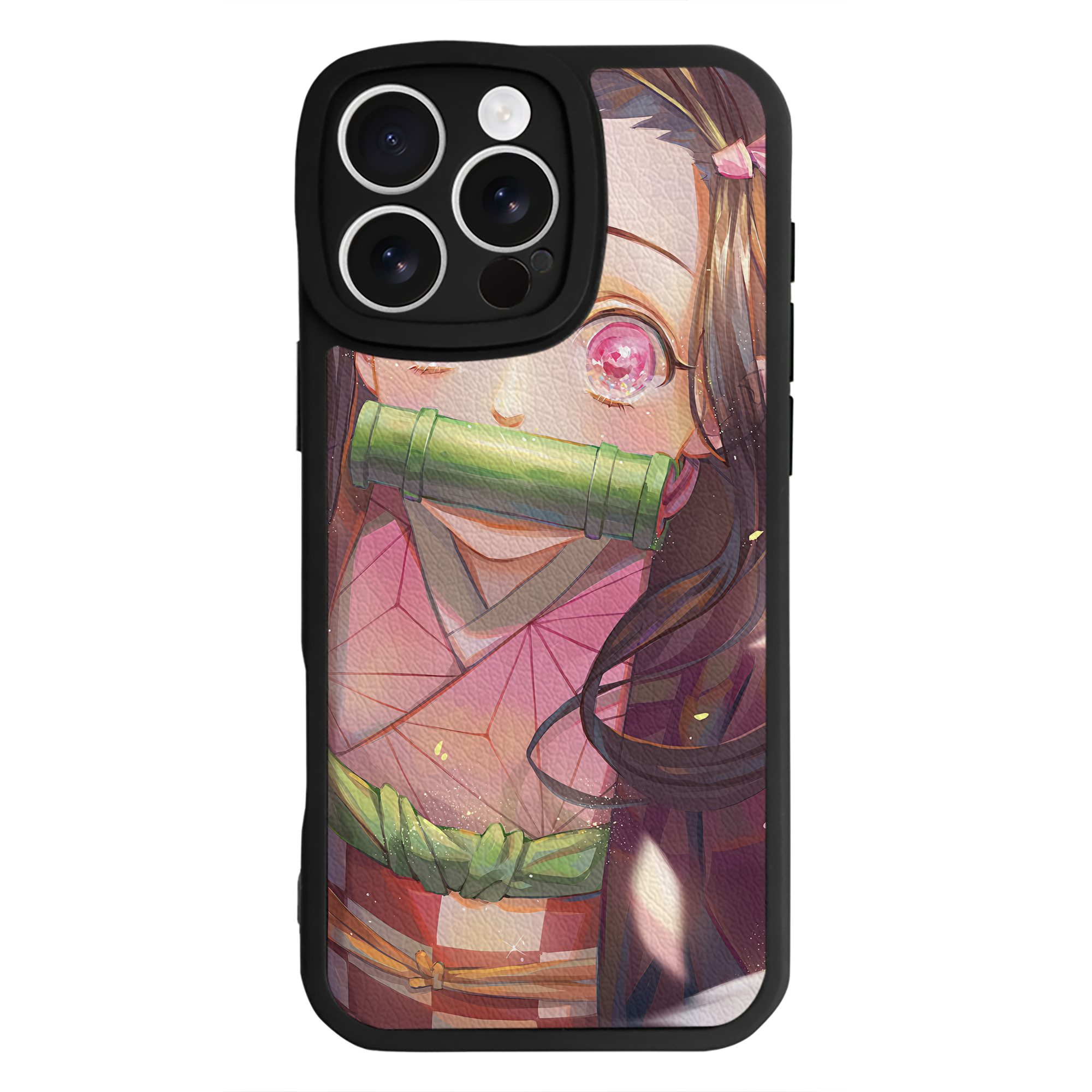 （画像用） 鬼滅の刃（きめつのやいば）竈門 禰󠄀豆子／かまど ねずこ Kamado Nezuko 【iPhone 16シリーズ対応】シリコンスマホケース（レザー調） 材質：シリコン